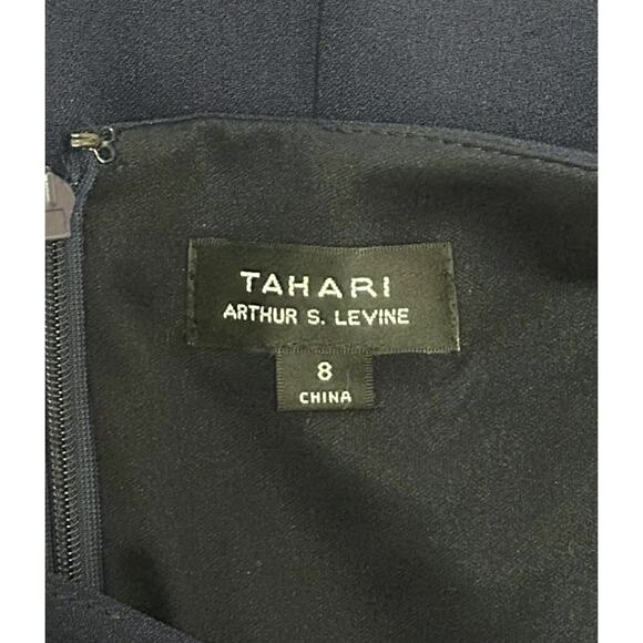 TAHARI ASL Asymmetric Collar Sheath Dress Navy Blue Cap Sleeve Career Office 8 - Picture 10 of 13